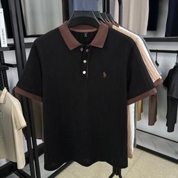 thumbnail for 2026 summer knitted short-sleeved men's new model launched, middle-aged Korean fashion sweater collar jacquard embroidered top
