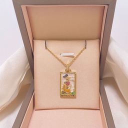 thumbnail for New European and American retro tarot brand necklace women's square brand copper micro inlaid clavicle chain fashion popular jewelry accessories