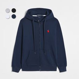 thumbnail for Spring and Autumn Light Luxury Thin Rl Hooded Cardigan Solid Color Sweater Embroidered Loose Large Size Cross-Border Men&#039s Polo Jacket