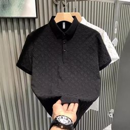 thumbnail for 2025 Summer Short Sleeve Polo Shirt Men's Business High-End Casual Jacquard Lapel Half Sleeve T-Shirt Collar Top