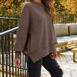 thumbnail for Lazy Style Loose Stitch Sweater for Women, Autumn New Round Neck Pullover, Mid-Length Irregular Swallowtail Knit Sweater