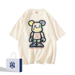 thumbnail for MLB & NY Cotton Short-sleeved T-shirt Men&#039;s Cartoon Violence Bear Joint Loose Crewneck Summer Sports Trendy Men&#039;s Half-sleeved