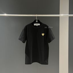 thumbnail for Camiseta de Estilo Japonês Chuanjiu Play Bao Ling com Coração Bordado em Ouro, Gola Redonda, Manga Curta, para Homens e Mulheres, Casais, Estilo Curto de Verão