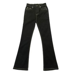 thumbnail for Calça jeans estilo ro versão alta feita à mão com cera vibe micro-flare elástica com fita elástica high street cleanfit