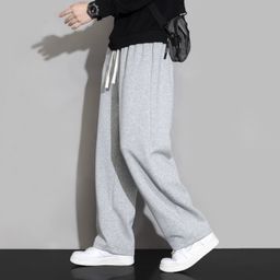 thumbnail for Gray sweatpants, men's spring and autumn, solid color, straight leg casual trousers, loose wide-leg sweatpants, cross-border foreign trade