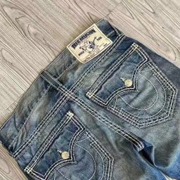 thumbnail for American High Street Trendy Brand Real Faith Jeans White Thick Thread Buddha Religion Straight Casual Pants for Men