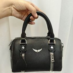 thumbnail for ZV New Black Lychee Pattern Women's PU One Shoulder Crossbody Handbag Bucket Bag