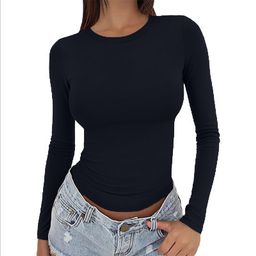 thumbnail for 2025 Amazon's new European and American slim-fit long-sleeved milk silk low crew neck versatile women's clothing