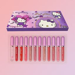 thumbnail for Cross-border 12-pack boxed cartoon lip gloss matte non-stick cup lip gloss European and American lipstick nude color foreign trade makeup in stock