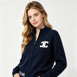 thumbnail for Cross-border source factory wholesale autumn/winter stand-collar zipper knit cardigan for women, European and American style embroidered loose sweater jackets
