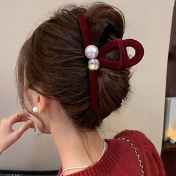 thumbnail for New Year's Red Velvet 13cm Big Grab Clip 2024 Autumn Winter New Head Shark Temperament Clip Headpiece Hair Accessory