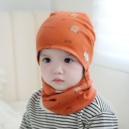 thumbnail for 秋冬季儿童帽子围脖两件套装a类纯棉婴幼儿防风脖套宝宝保暖胎帽