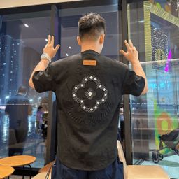 thumbnail for Simple high-end men's short-sleeve T-shirt embroidered heavyweight trendy casual daily crew neck versatile commuter pullover top