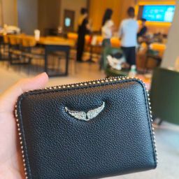 thumbnail for Outer single black zv wings hot diamond women's bag PU metal chain bag wallet card holder denim