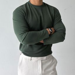 thumbnail for Small Round Neck Velvet Sweatshirt Muscle Men's European and American Style Wear Slim-fit Long-sleeved T-shirt Wool Warm Inner Base Shirt