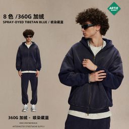 thumbnail for ARTIE Men's Wear|2025 Winter Wear Thickened Spray Dye Distressed Double-ended Zipper Trendy Brand Men's Sweatshirt Washing Hoodie Men's and Women