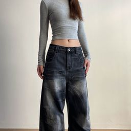 thumbnail for Calças jeans americanas lavadas e desgastadas para homens e mulheres, marca da moda cleanfit, calças largas e retas de alta qualidade