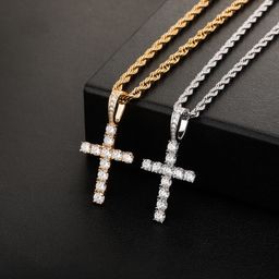 thumbnail for S925 sterling silver moissanite cross necklace full diamond hip hop pendant super glitter fire clavicle chain stacking chain wholesale