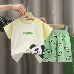 thumbnail for Children's Short-sleeved suit Cotton Girls' Summer Wear Boys T-shirt Baby Baby's Clothes Korean Style Children's Wear Shorts Sports