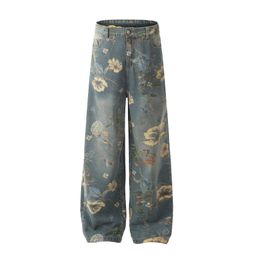 thumbnail for EONMODISH Men's Wear|2024 Spring and Autumn New Arrivals Real Shot American Retro Street Tide Full Print Wash Denim Pants