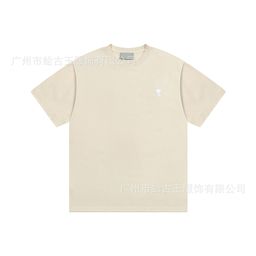 thumbnail for AMI CLAMS embroidery white small love cotton round neck short sleeve casual men's and women's loose bottoming T-shirt