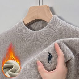 thumbnail for Middle-aged men&#039s fleece-lined thick sweater winter new warm fashion half high collar sweater base coat wholesale