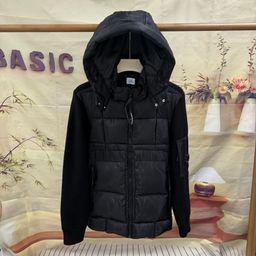 thumbnail for Autumn/winter patchwork knitted sleeve hooded cotton jacket for men, casual thickened jacket, trendy lens emblem warm versatile cotton jacket
