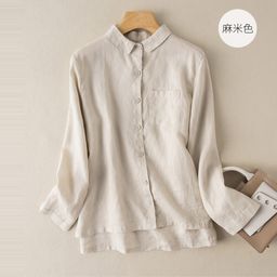 thumbnail for 6色2026春季薄款棉麻衬衫女宽松小衫外穿港味上衣长袖衬衣女港风