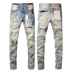 thumbnail for Am Cross-Border Export Style Punk Retro Blue Ripped Slim Stretch Printed and Dyed Men's Skinny Jeans Trendy