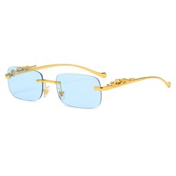 thumbnail for New Cross-border Metal Sunglasses Cheetah Decorative Distinctive Rimless Sunglasses Color Glasses Retro Leopard Head for Men and Women