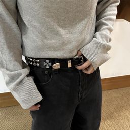 thumbnail for Senior ERD Melancholy Rich 2nd Generation 23 New Double Nail Cross Imported Cowhide Punk Distressed Belt Belt