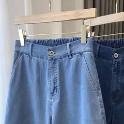 thumbnail for Pear-Shaped Figure Fashionable Super Soft Tencel Five-point Jeans Women's Summer Thin plus size-covered Slimming Wide-leg Shorts