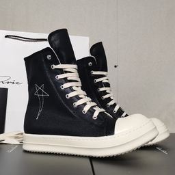 thumbnail for European and American 24ss new high-top pentagram embroidery canvas board shoes, bootie zipper, white cloth shoes, couple men's shoes