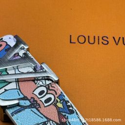 thumbnail for New L Men's Belt Smooth Buckle V Letter Belt Youth Plaid Pants Belt Trendy Casual Business Belt