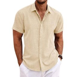 thumbnail for Men's Linen Short-sleeved T-shirt Loose T-shirt Solid Color Short-sleeved Cotton Linen Shirt Men's Beach plus size Men's Short-sleeved Shirt