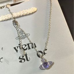 thumbnail for Pico Ann Saturn New Blue Transfer Bead Saturn Necklace High-end fashion versatile crystal planet pendant