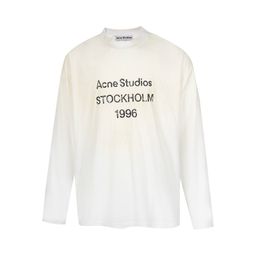 thumbnail for Trendy Ac Style Classic Letter Print Thin Linen Cotton Spray-Dyed Distressed Long-Sleeve T-Shirt for Men and Women