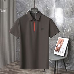thumbnail for Camiseta polo masculina de manga curta com gola dobrável e zíper, estilo casual de negócios, em seda gelada de alta qualidade, marca europeia H, para o verão.