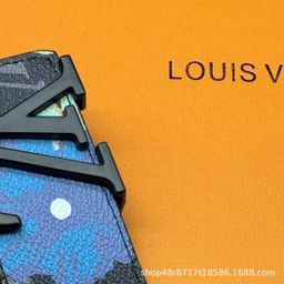 thumbnail for L letter buckle belt men's leather cow leather belt headless V letter strap body without head plaid plate buckle trouser belt