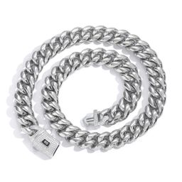 thumbnail for Meisa jewelry European and American stainless steel necklace 6mm-14mm cylindrical grinding encrypted Cuban chain zircon spring buckle titanium steel chain