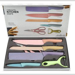 thumbnail for Macaron color straw six-piece knife set suit household kitchen kitchen knife meat cutting stainless steel gift box knife set