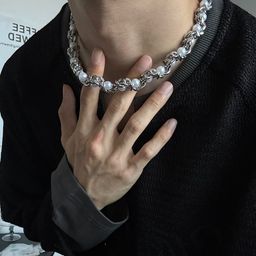 thumbnail for European and American pearl winding clavicle chain men's niche design high-quality titanium steel necklace choker necklace neck accessories