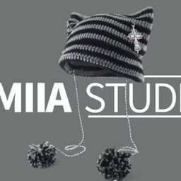 thumbnail for Foreign trade ins little devil handmade striped hat punk cross warm furball hat women's cross-border knitted hat