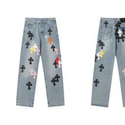 thumbnail for 24 Cross-border Tide Brand Correct Edition Crowe Classic Color Cross Leather Jeans for Men and Women One Piece Wholesale