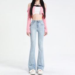 thumbnail for 2025 Spring and Summer Main Push Micro-horn Jeans Women's Thin Design Sense Small High Waist Slimming Horseshoe Pants