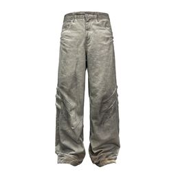 thumbnail for American Style High Street Retro Stacking Sense Niche Design Sense Scratch Dirty Wash Glazed Jeans YKK Zipper Fashion Hundred