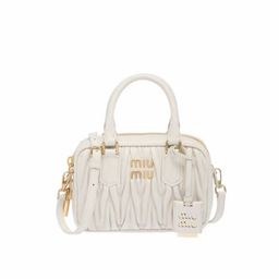 thumbnail for Miu New Style Lambskin Pleated Embroidered Bowling Boston Small Square Bag Versatile Handbag Shoulder Crossbody Women's Bag