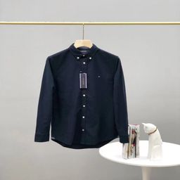 thumbnail for In stock original autumn Tommy men&#039;s simple solid color embroidered casual long sleeve lapel Oxford woven shirt 1