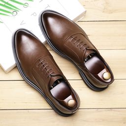 thumbnail for Brogue men&#039;s shoes British Korean style youth fashion lace-up black business formal casual leather shoes men 3018-D