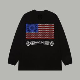 thumbnail for Cross-Border Exclusive Chrome Heart Round Neck Printed Double Yarn Pure Cotton Long-Sleeved T-Shirt for Men and Women, Trendy